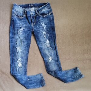 Stylish Women's Distressed Skinny Jeans - Blue